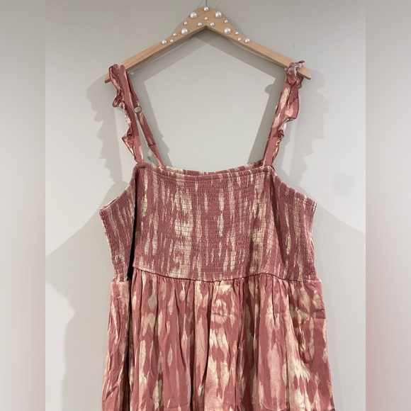 Torrid Midi Challis Dress Smocked Tiered Tie-Dye Pink, Plus Size 4X 26W Coquette - Picture 3 of 8